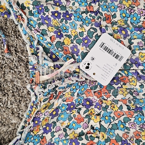 NWT Free People Ellia Printed Floral Smocked Ruffle Blouse Top - Picture 5 of 6